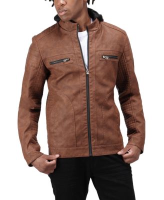 Men's PU Leather Jacket With Hood And Faux Shearling Lining