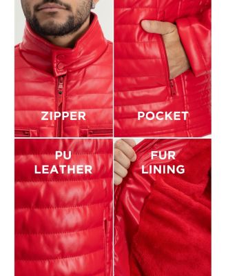 Men's PU Quilted Jacket With Faux Shearling Lining