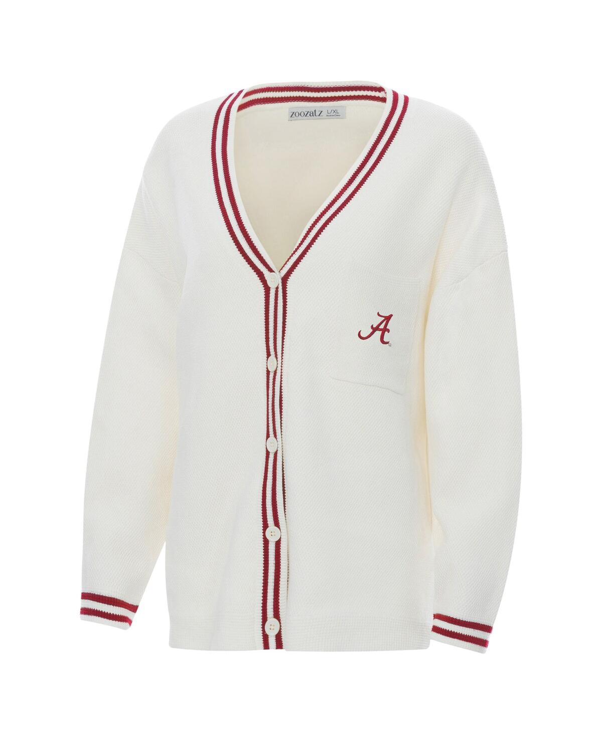 Zoozatz Women's Cream Alabama Crimson Tide Striped Knit Button-up Cardigan Sweater In White