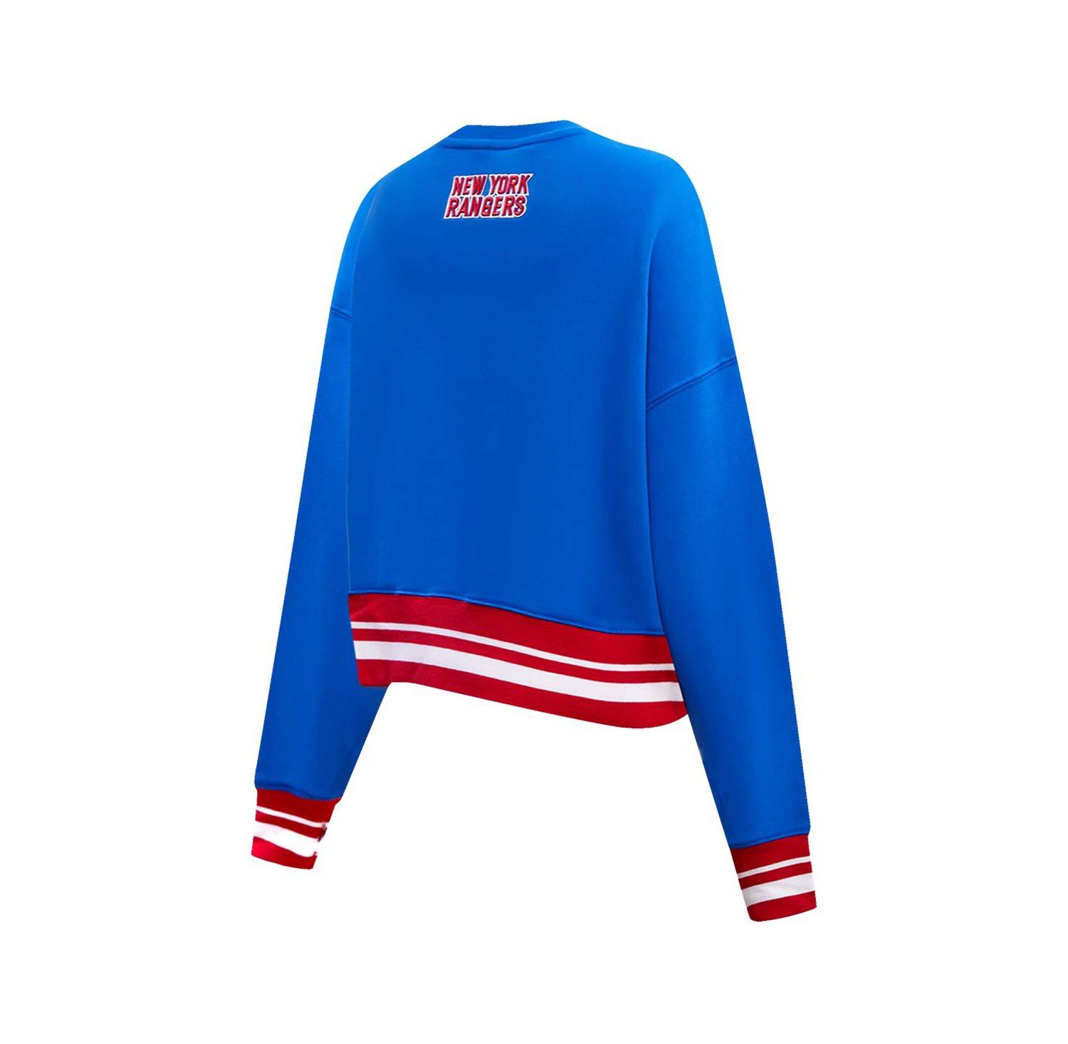 Women's Blue New York Rangers Area Code Cropped Pullover Sweatshirt