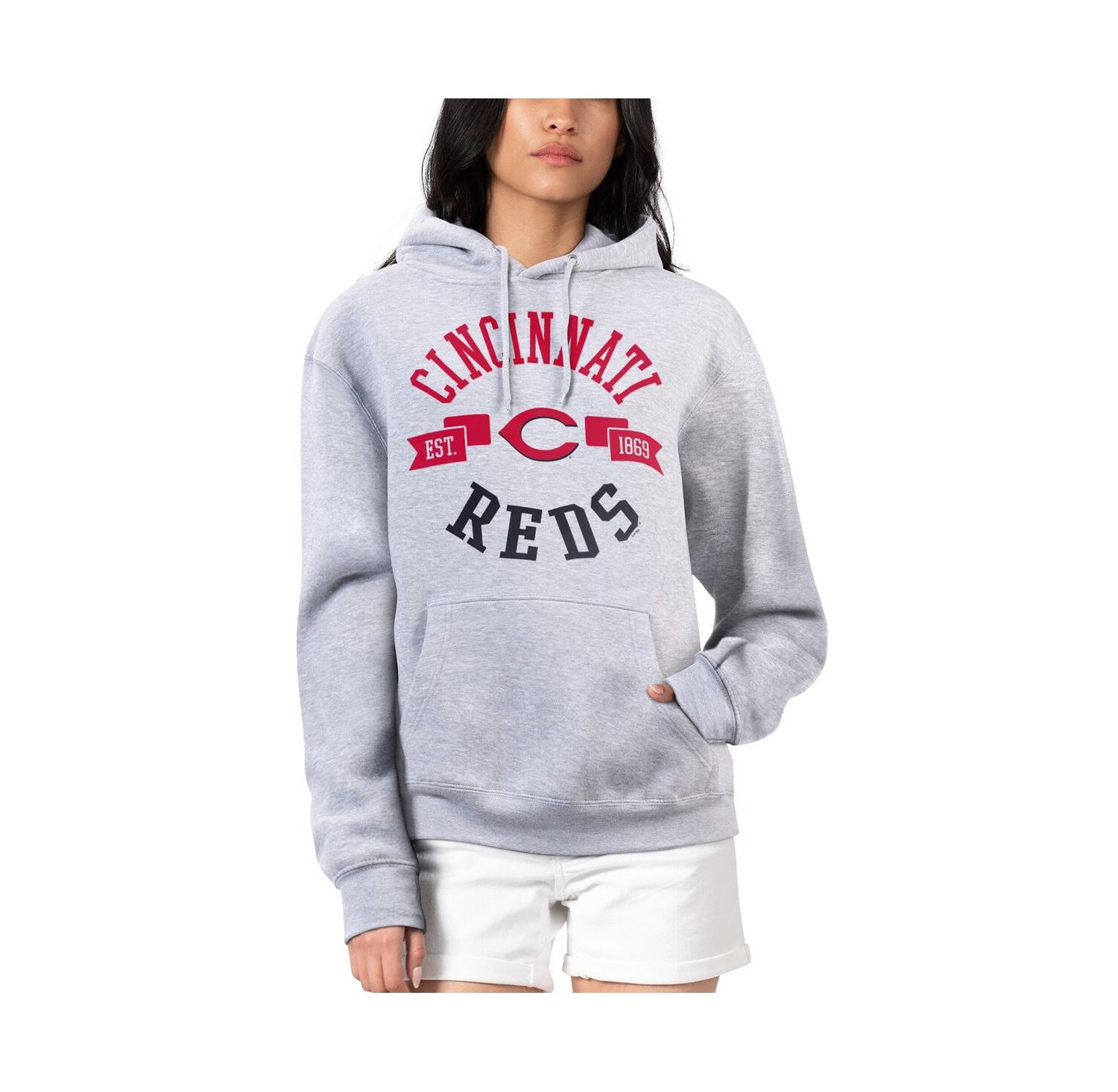 Women's Heather Gray Cincinnati Reds City Graphic Pullover Hoodie