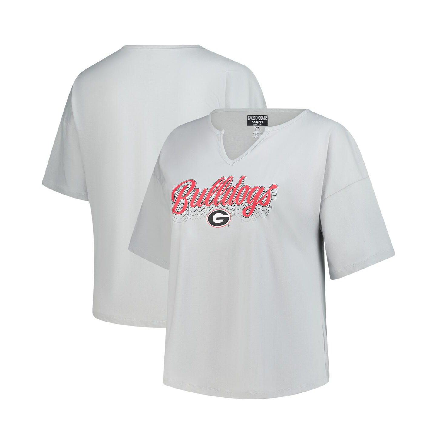 Женская футболка Fanatics Gray Georgia Bulldogs Plus Size Winning Gear Notch Neck — фото 1