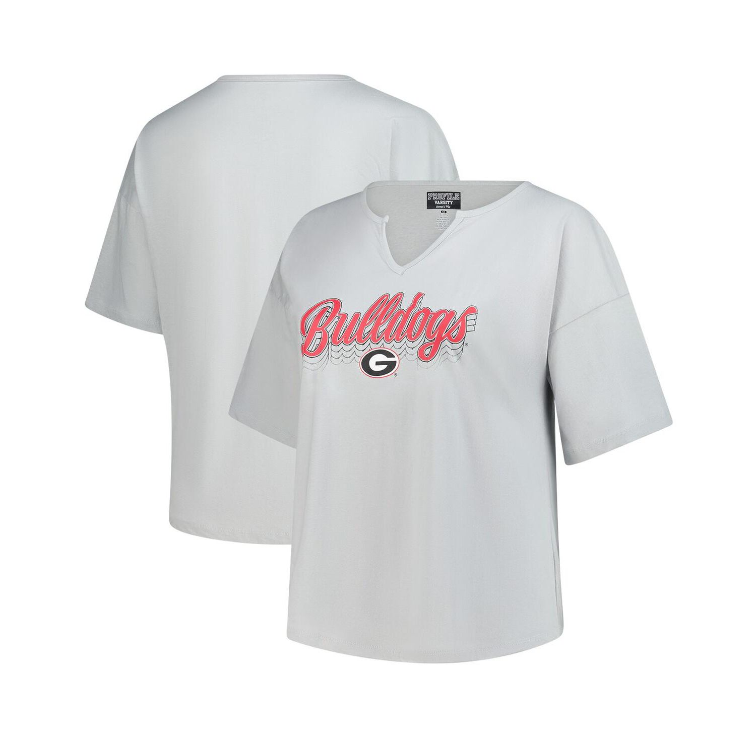 Women's Gray Georgia Bulldogs Plus Size Winning Gear Notch Neck T-Shirt