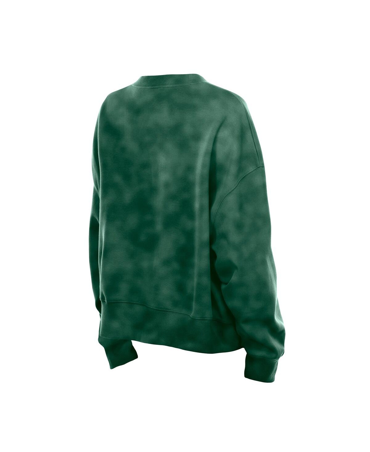 New Era Women's Green Green Bay Packers Oversized Throwback Mineral Wash Crew Neck Sweatshirt In Green