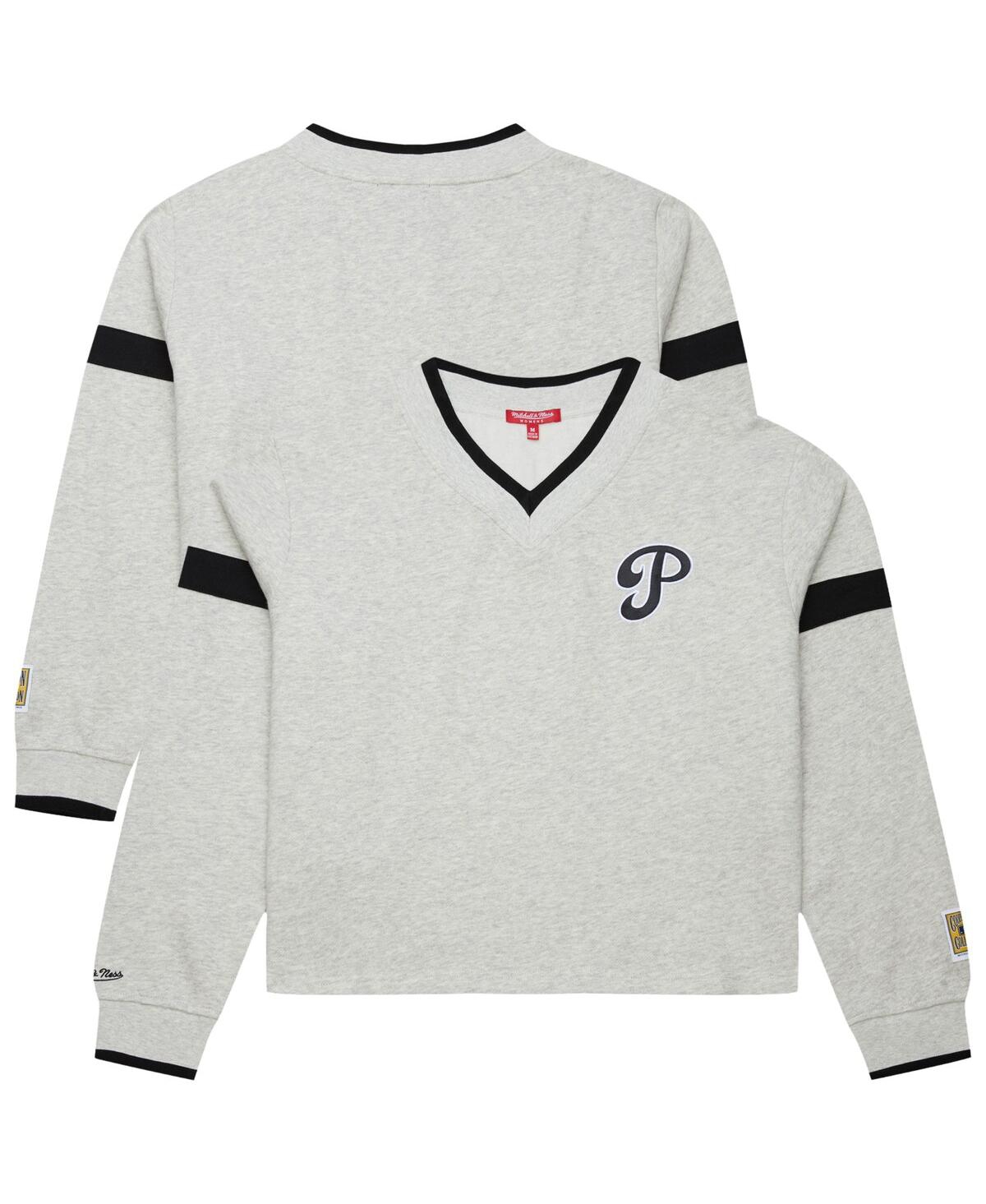 Mitchell & Ness Women's Heather Gray Philadelphia Phillies Cooperstown Collection V-neck Cropped Toggle Sweatshirt