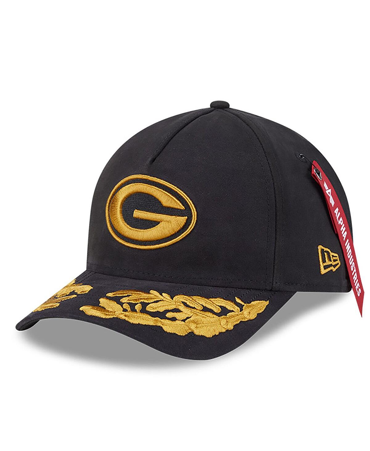 New Era X Alpha Industries Men's Black Green Bay Packers A-frame 9forty Adjustable Hat In Black