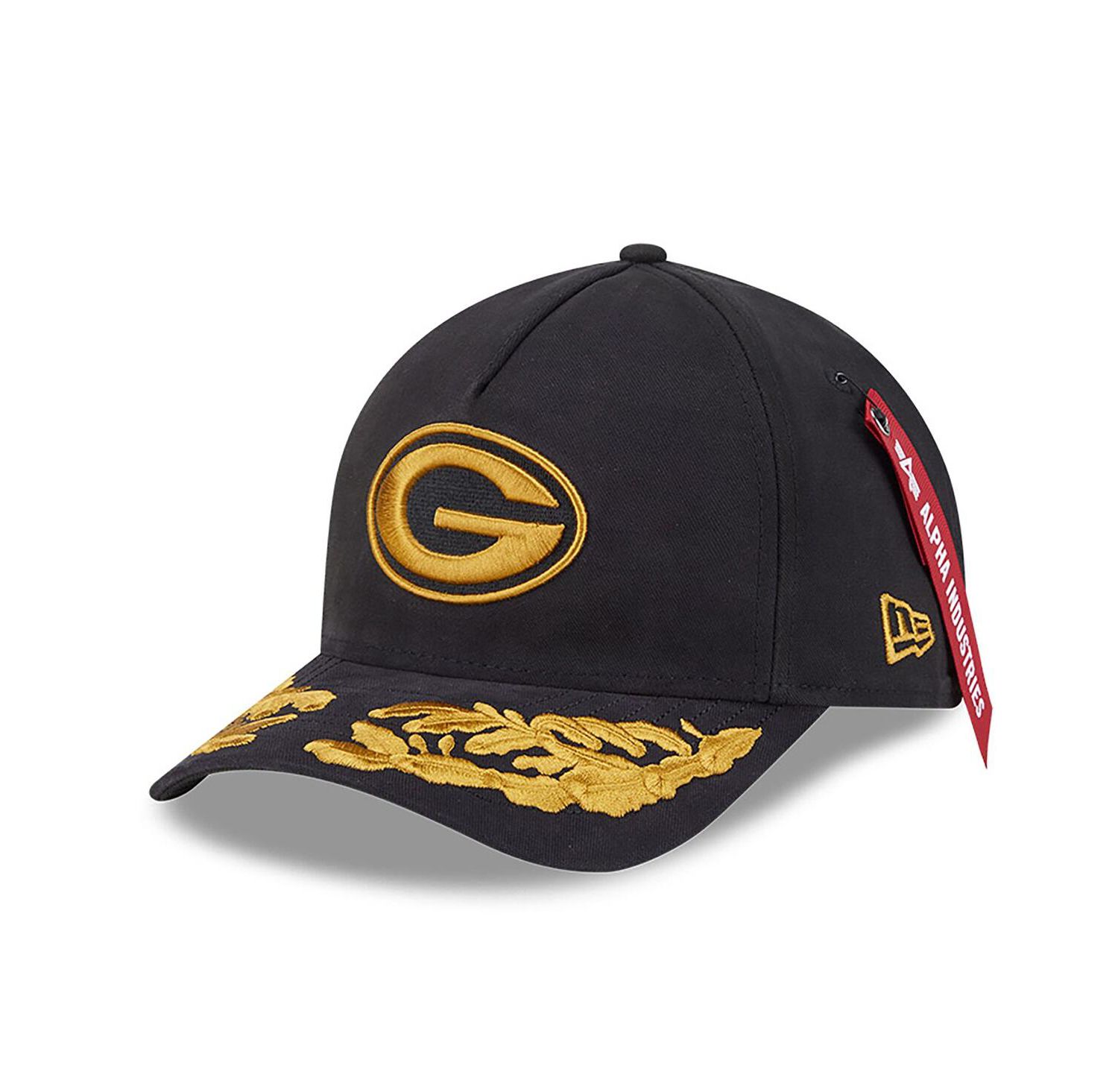 x Alpha Industries Men's Black Green Bay Packers A-Frame 9FORTY Adjustable Hat