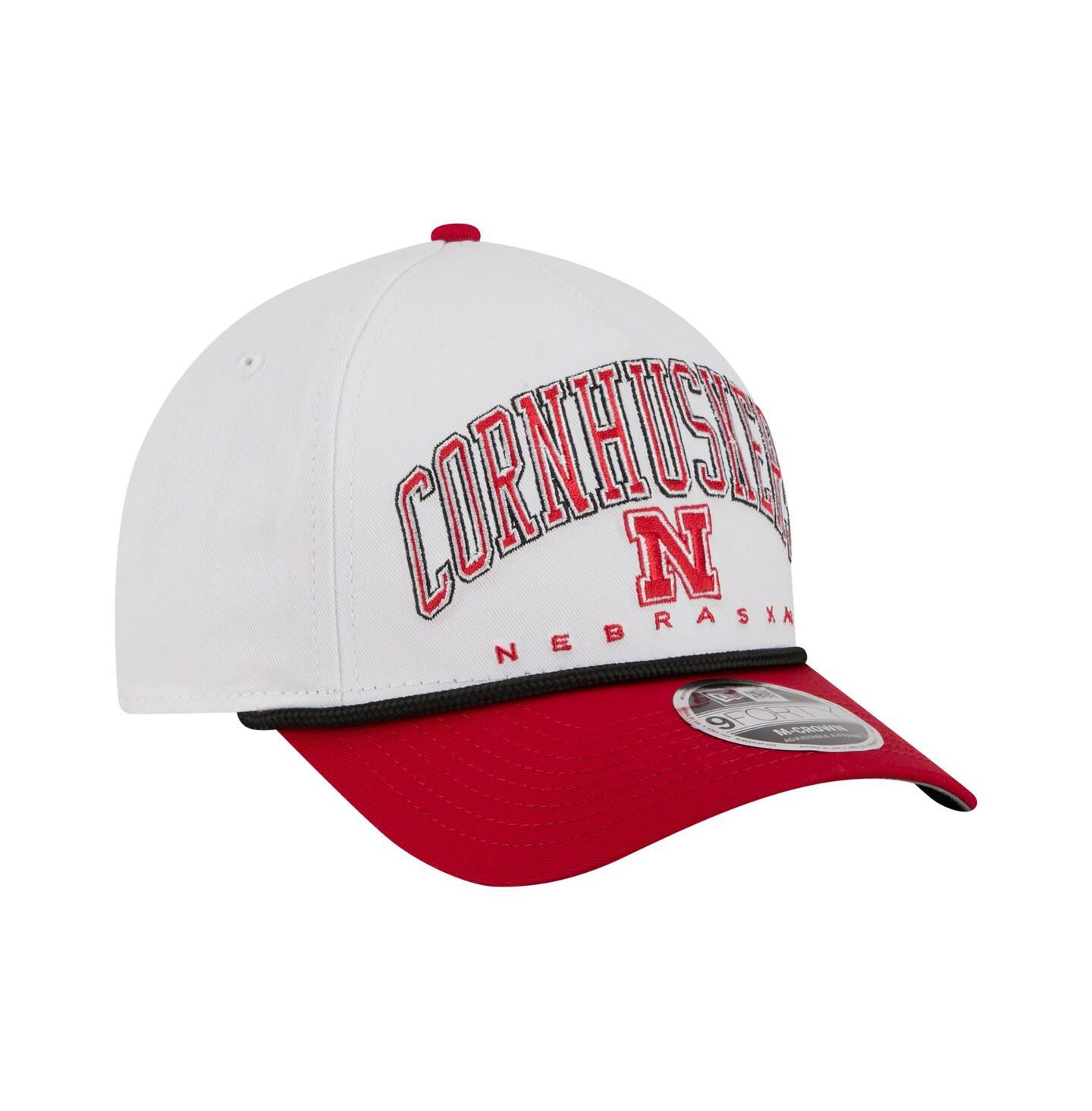 Мужская кепка New Era White/Scarlet Nebraska Huskers Arch Two-Tone Rope 9FORTY A-Frame M-Crown Adjustable Hat — фото 4