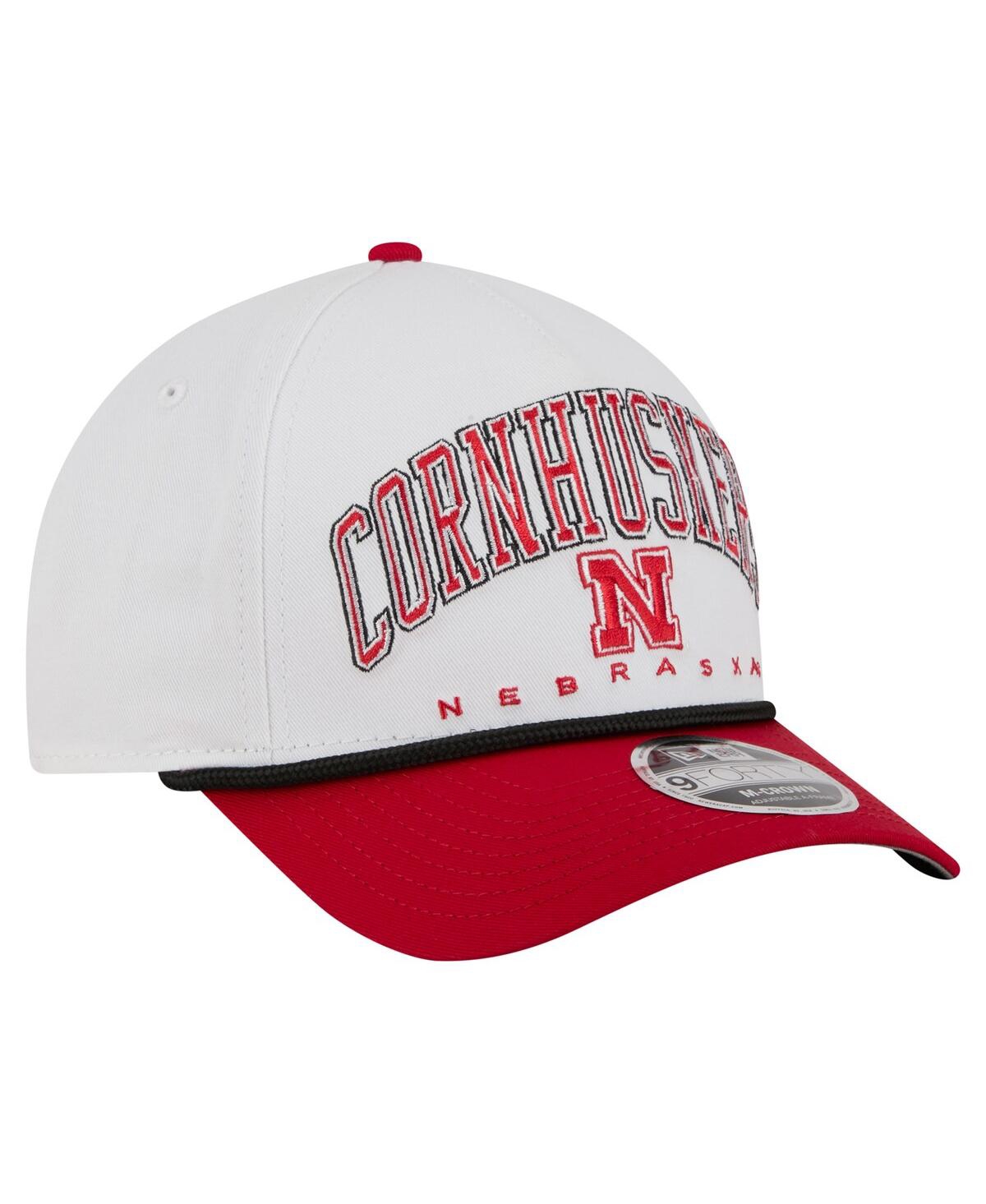 New Era Men's White/scarlet Nebraska Huskers Arch Two-tone Rope 9forty A-frame M-crown Adjustable Hat In White