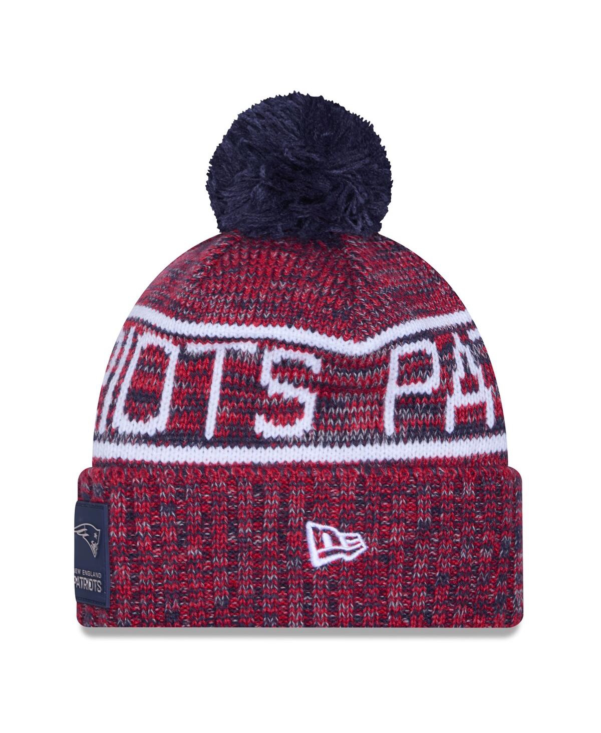New Era Men's Red New England Patriots 2025 Sideline Cold Weather Cuffed Pom with Knit Hat