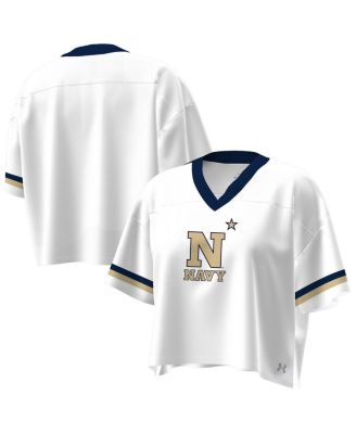 Under Armour - Women's White Navy Midshipmen Fashion Jersey Boxy Cropped V-Neck T-Shirt
