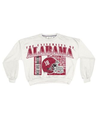 Women's White Alabama Crimson Tide Oversized Janice Retro Waist-Length Sweatshirt