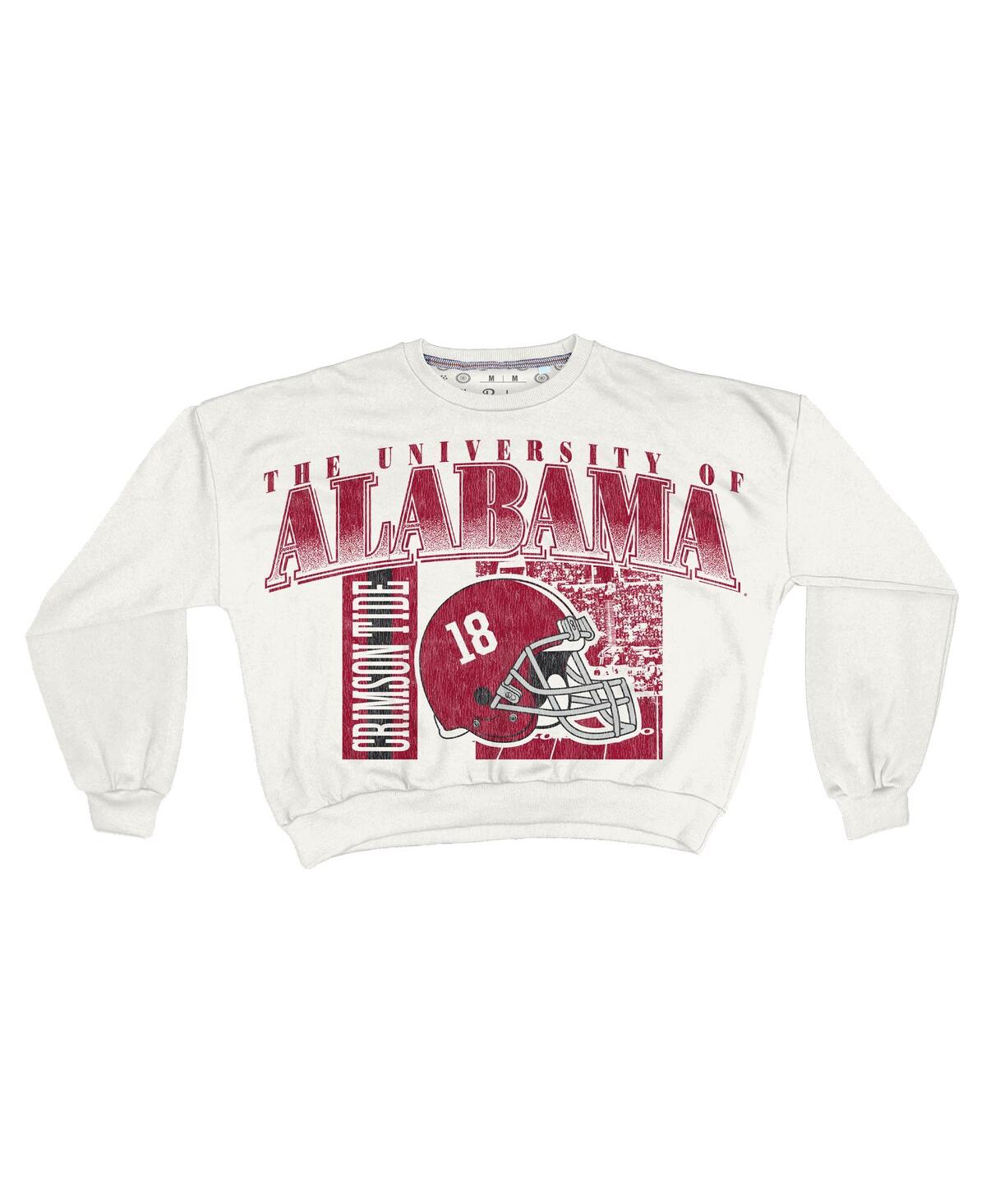 Pressbox Women's White Alabama Crimson Tide Oversized Janice Retro Waist-length Sweatshirt In White