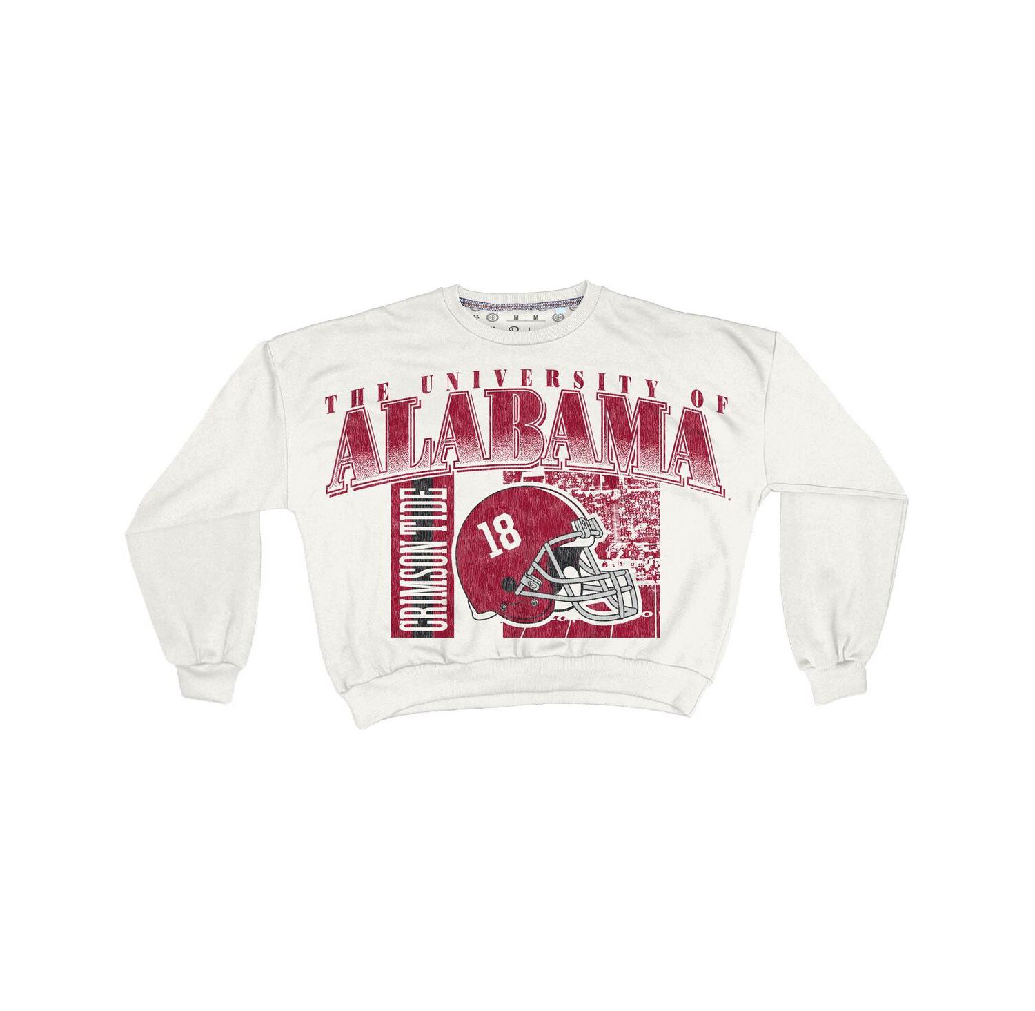 Women's White Alabama Crimson Tide Oversized Janice Retro Waist-Length Sweatshirt