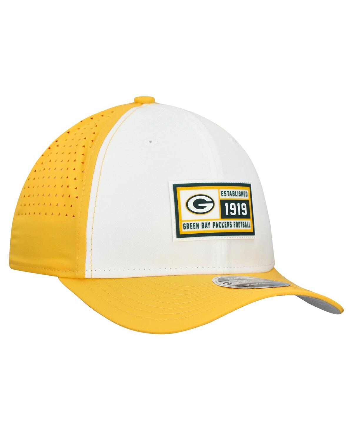 New Era Men's White/gold Green Bay Packers Established Patch 9seventy Adjustable Hat In Yellow