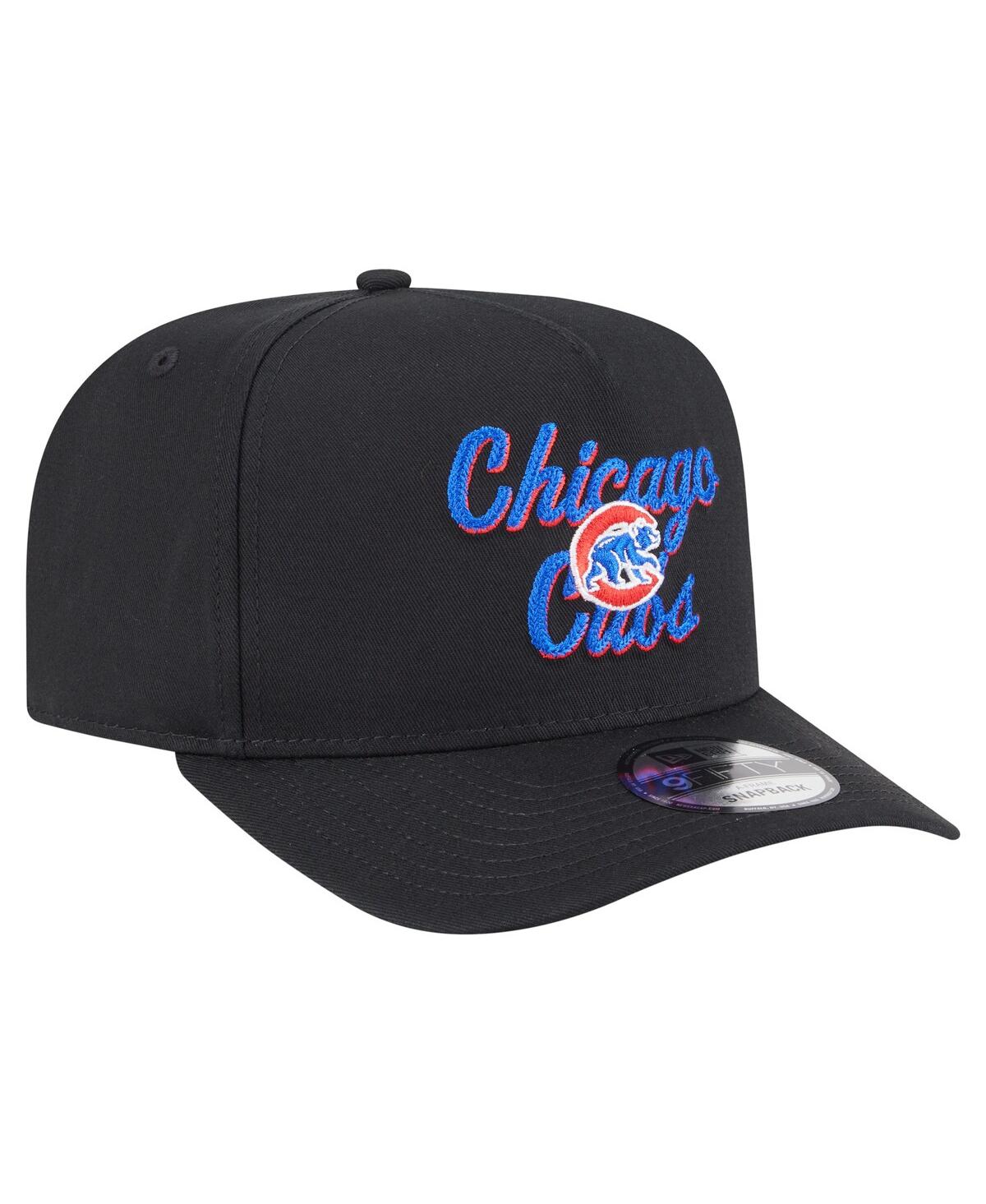 New Era Men's Black Chicago Cubs Chainstitch 9fifty A-frame Snapback Hat In Black