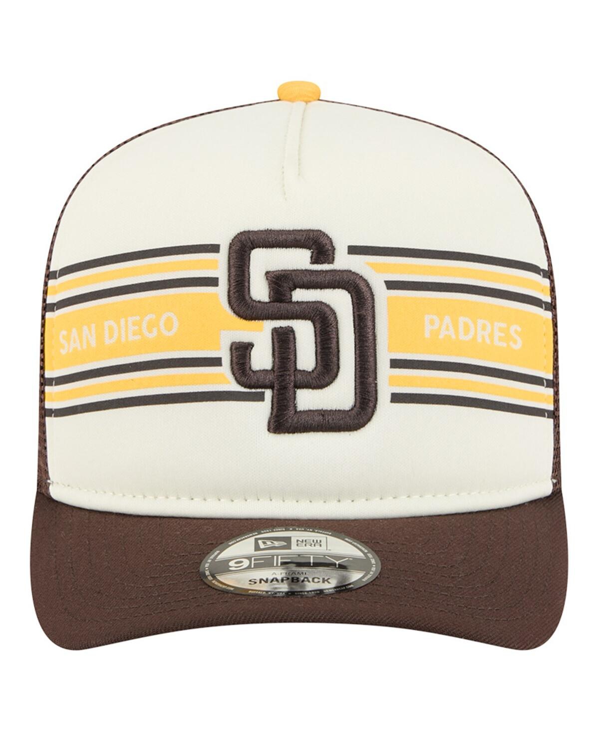 New Era Men's Cream/brown San Diego Padres Banner A-frame 9fifty Trucker Snapback Hat In White