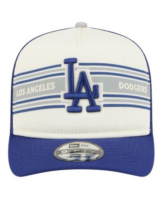 Men's Cream/Royal Los Angeles Dodgers Banner A-Frame 9FIFTY Trucker Snapback Hat