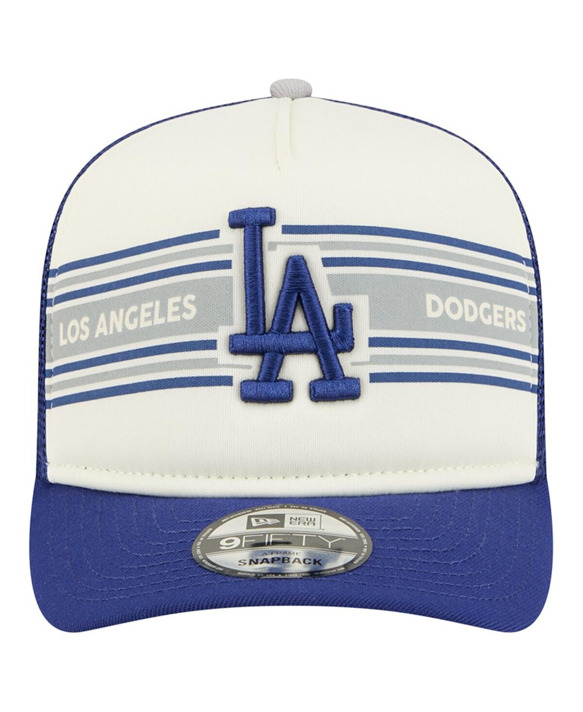 New Era Men's Cream/royal Los Angeles Dodgers Banner A-frame 9fifty Trucker Snapback Hat In Blue