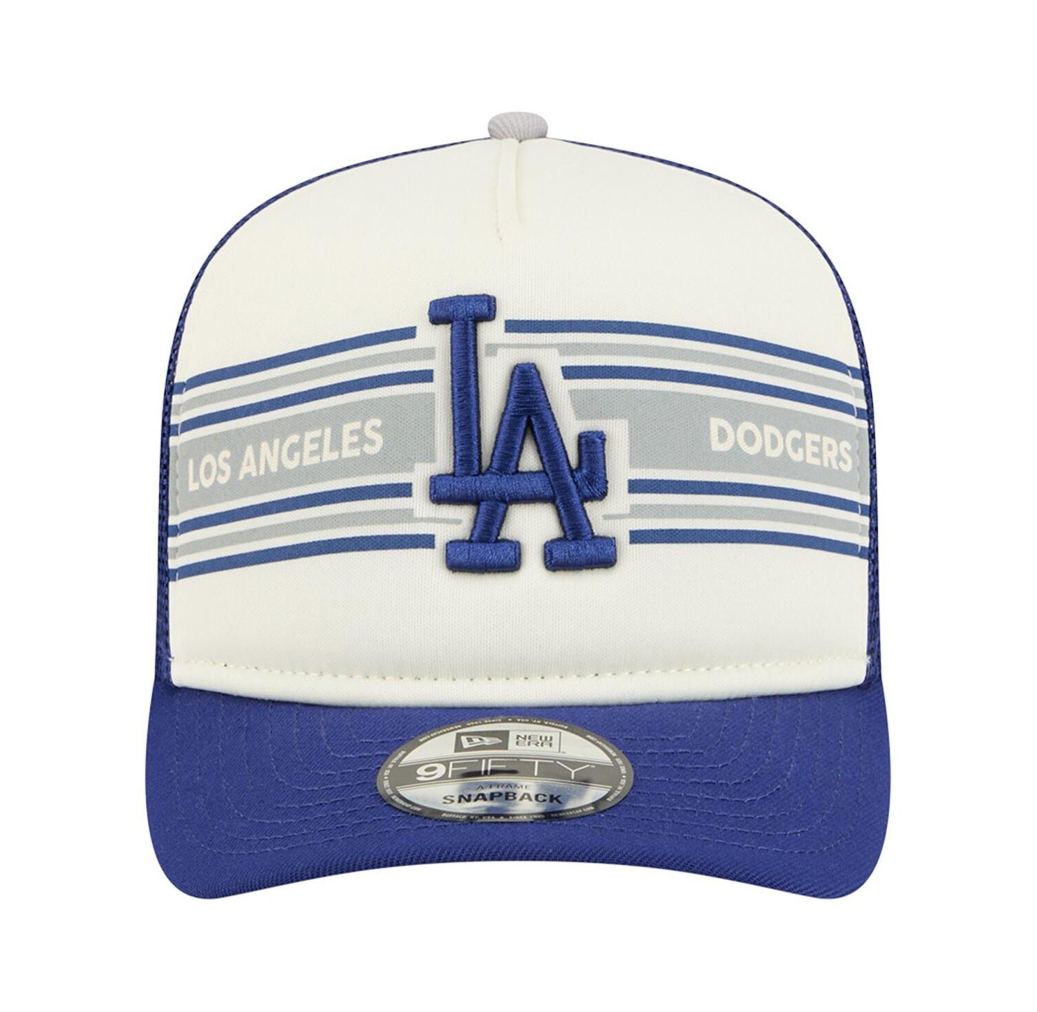 Men's Cream/Royal Los Angeles Dodgers Banner A-Frame 9FIFTY Trucker Snapback Hat