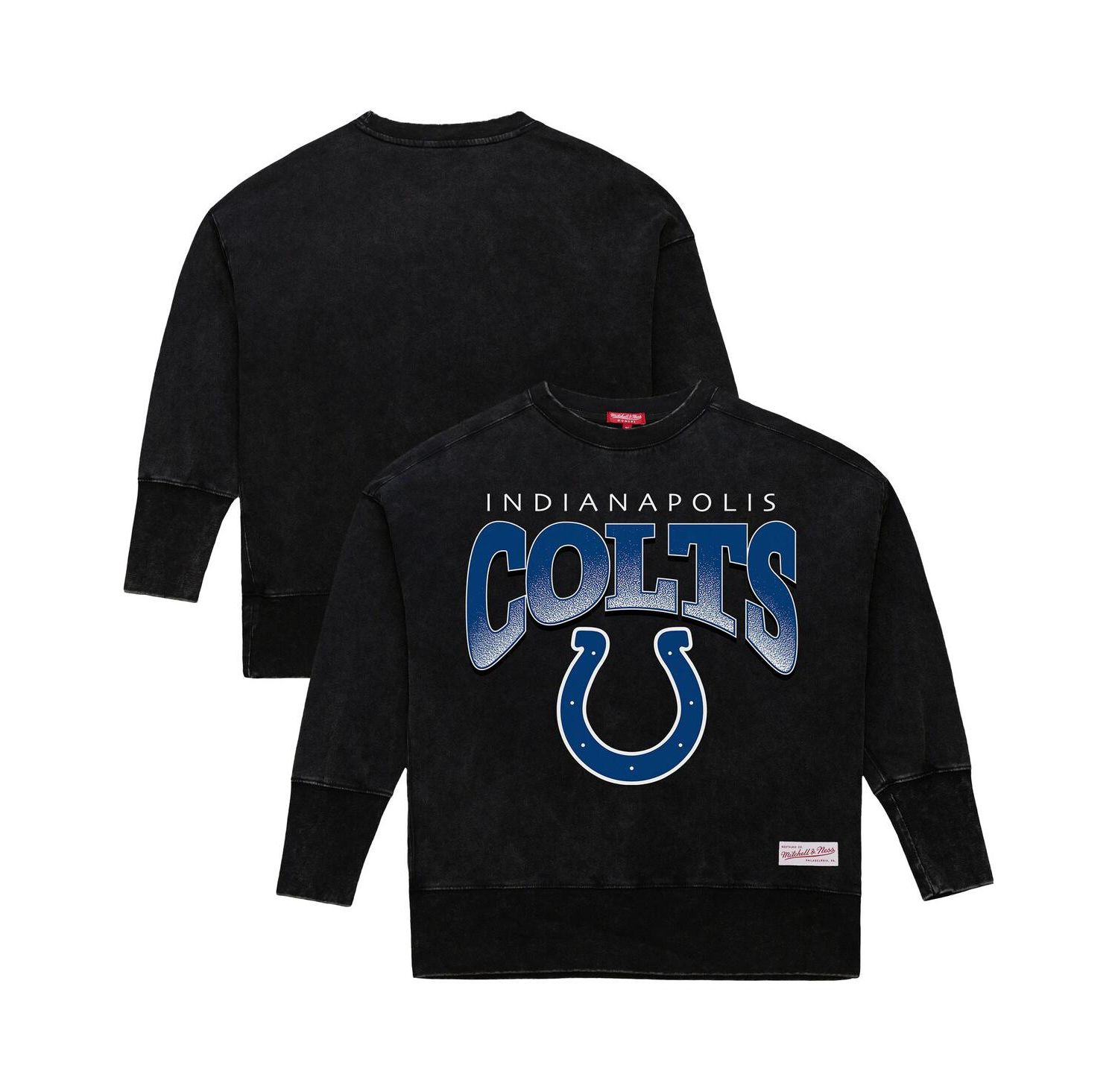 Women's Black Indianapolis Colts Delineate Mineral Wash Crewneck Sweatshirt