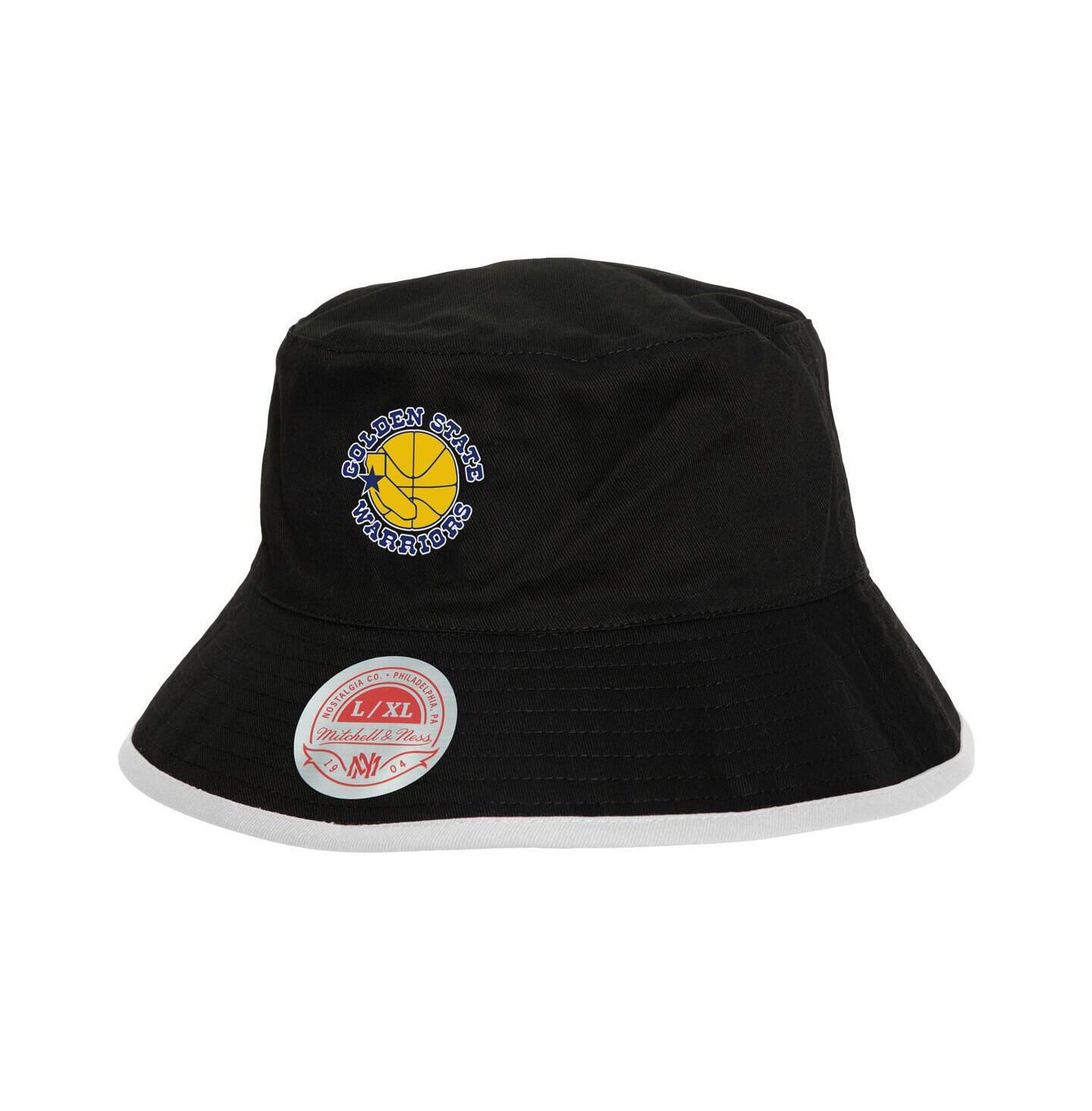 Мужская панама Mitchell & Ness Black/Blue Golden State Warriors Flip It Reversible Bucket Hat — фото 1