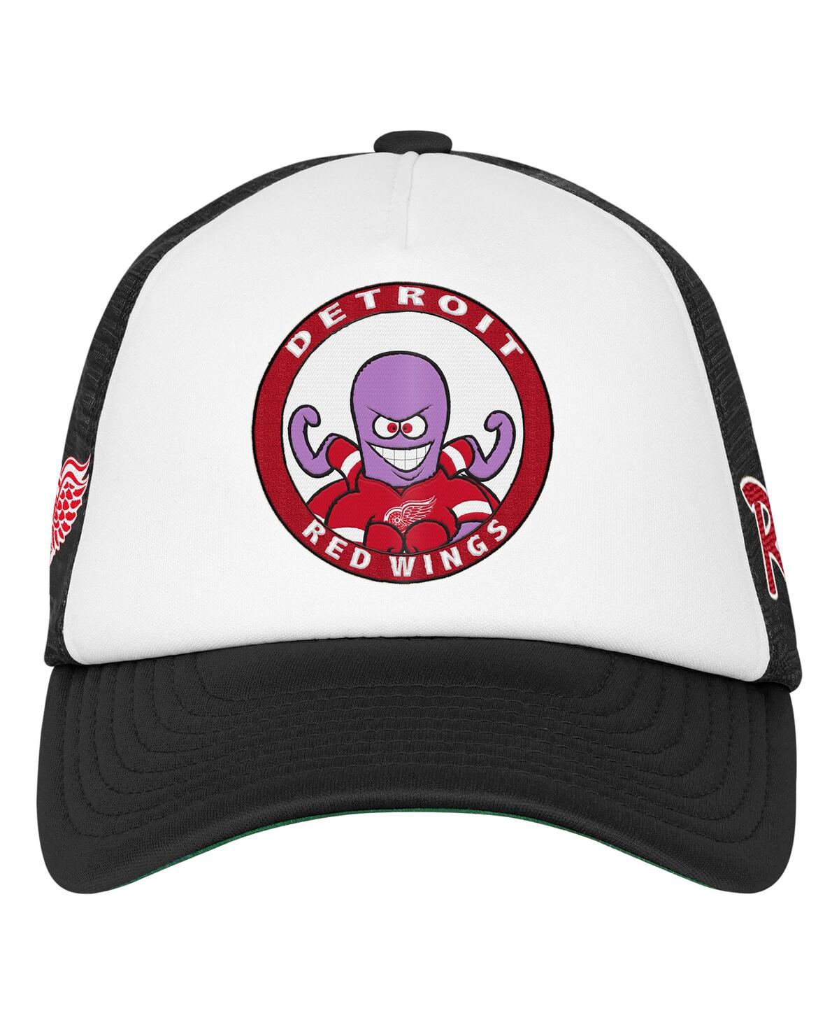 Mitchell & Ness Big Boys And Girls White Detroit Red Wings Mascot Adjustable Trucker Hat In White