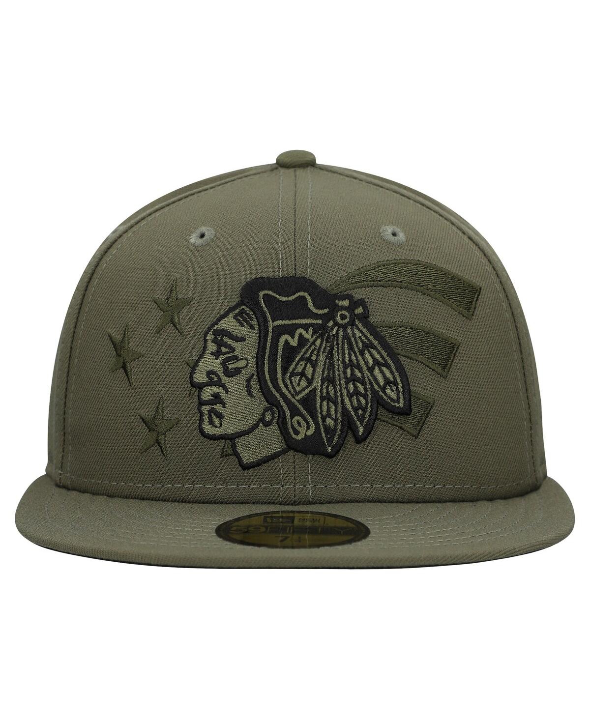 New Era Men's Olive Chicago Blackhawks Military Appreciation Flag 59FIFTY Fitted Hat
