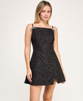 Juniors' Jacquard Rhinestone Bow A-Line Mini Dress