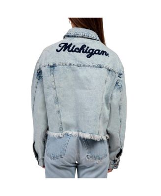 Women's Denim Michigan Wolverines Lightwash Full-Button Jean Jacket