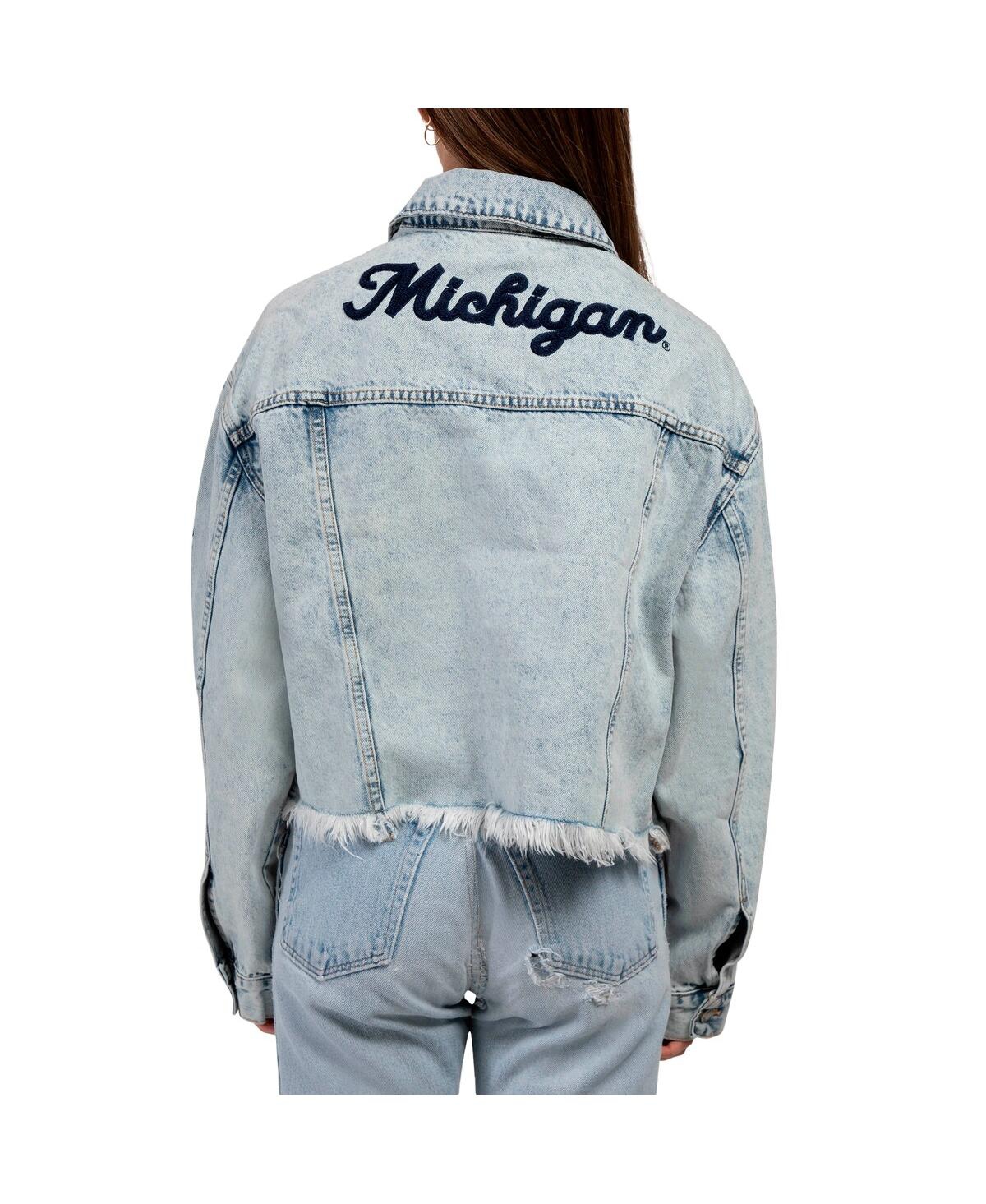 Hype And Vice Women's Denim Michigan Wolverines Lightwash Full-button Jean Jacket In Blue