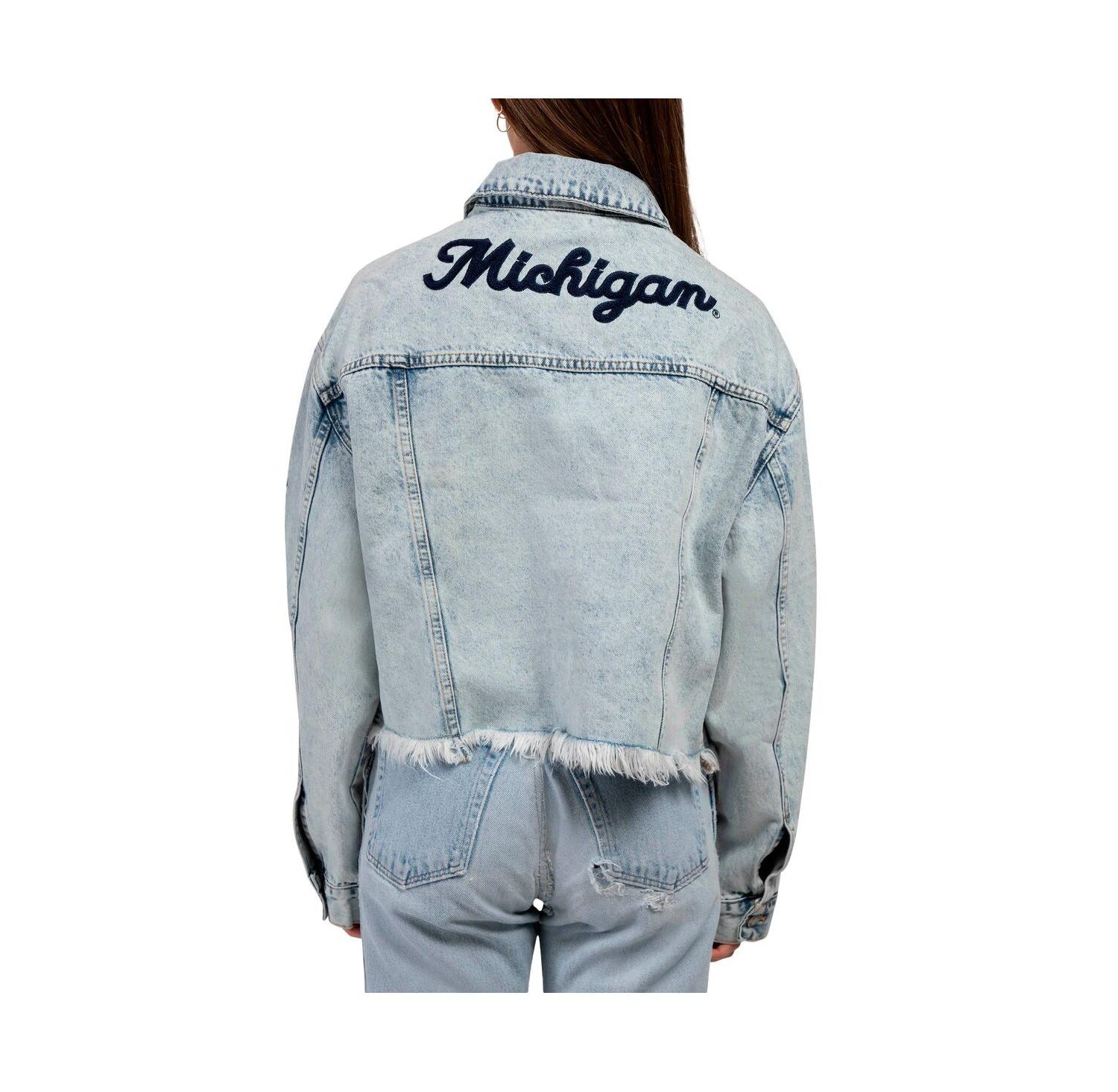 Women's Denim Michigan Wolverines Lightwash Full-Button Jean Jacket