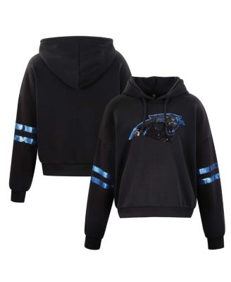 Cuce - Women's Black Carolina Panthers Cropped Sequins Pullover Hoodie