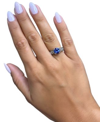 Blue Tanzanite (1.90 ct. t.w.), Nude Diamond (.09 ct. t.w.) and Chocolate Diamond Ring (.15 ct. t.w.) in 14k Vanilla Gold