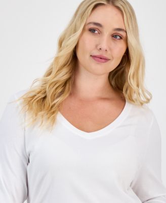Plus Size Long Sleeve V-Neck Top