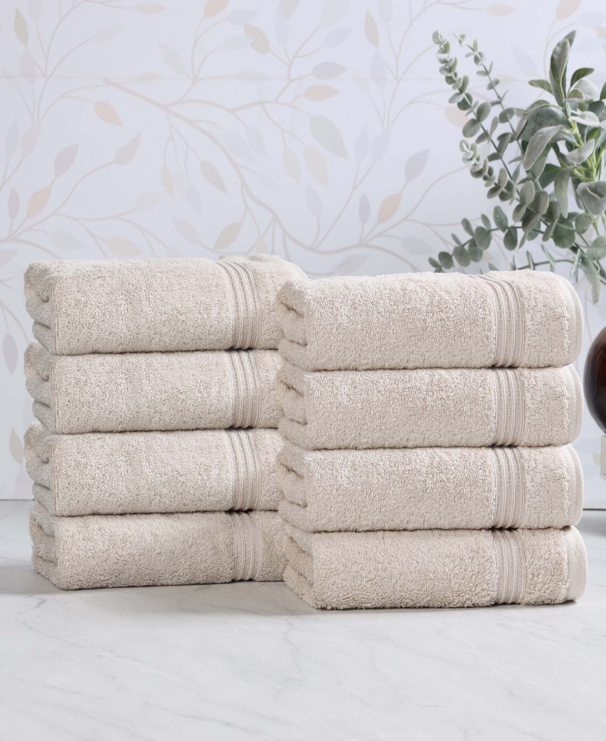 Superior Solid Quick Drying 100% Egyptian Cotton 8-pc Hand Towel Set In Neutral