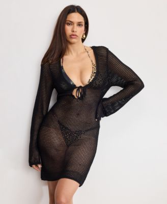 Good American - Women's Plunge Neck Crochet Mini Dress, Regular and Plus