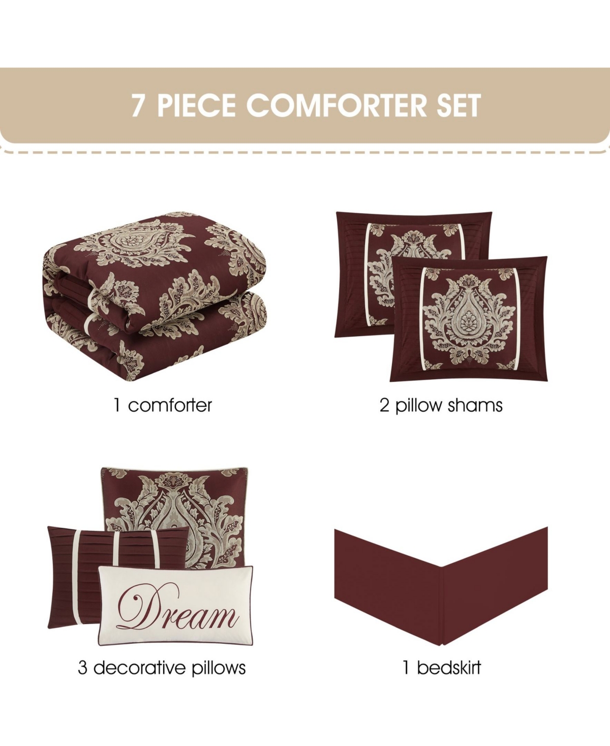 Stratford Park Therese Damask 7-pc. Comforter Set, King In Burgundy