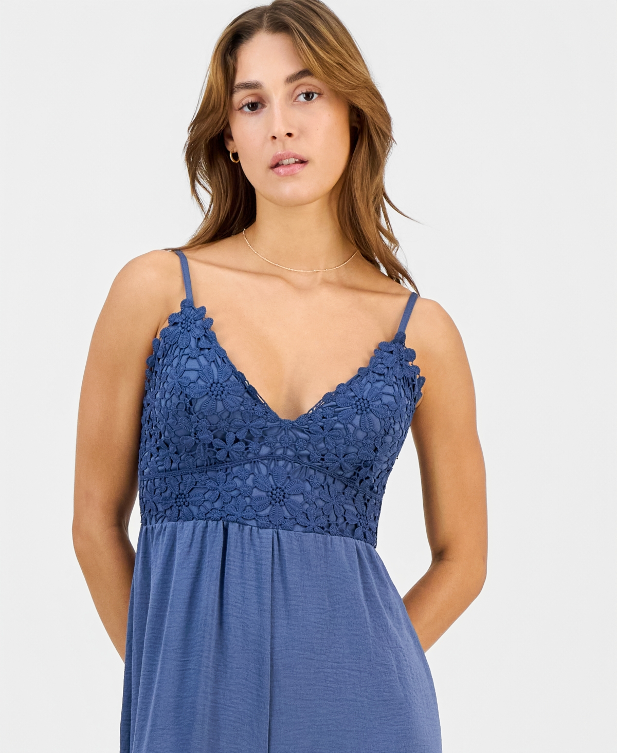 Sincerely Jules Juniors' Crochet-Bust Sleeveless Jumpsuit