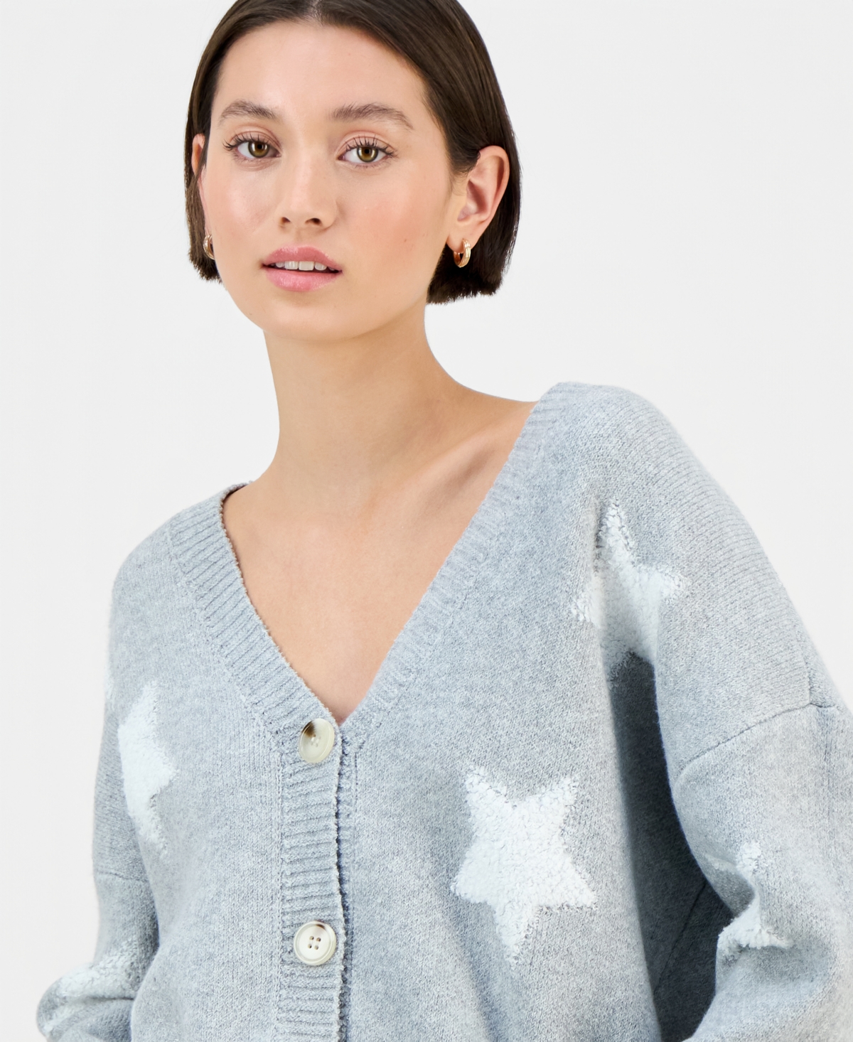Ultra Flirt Juniors' Novelty Three-button Cardigan Sweater In Blue