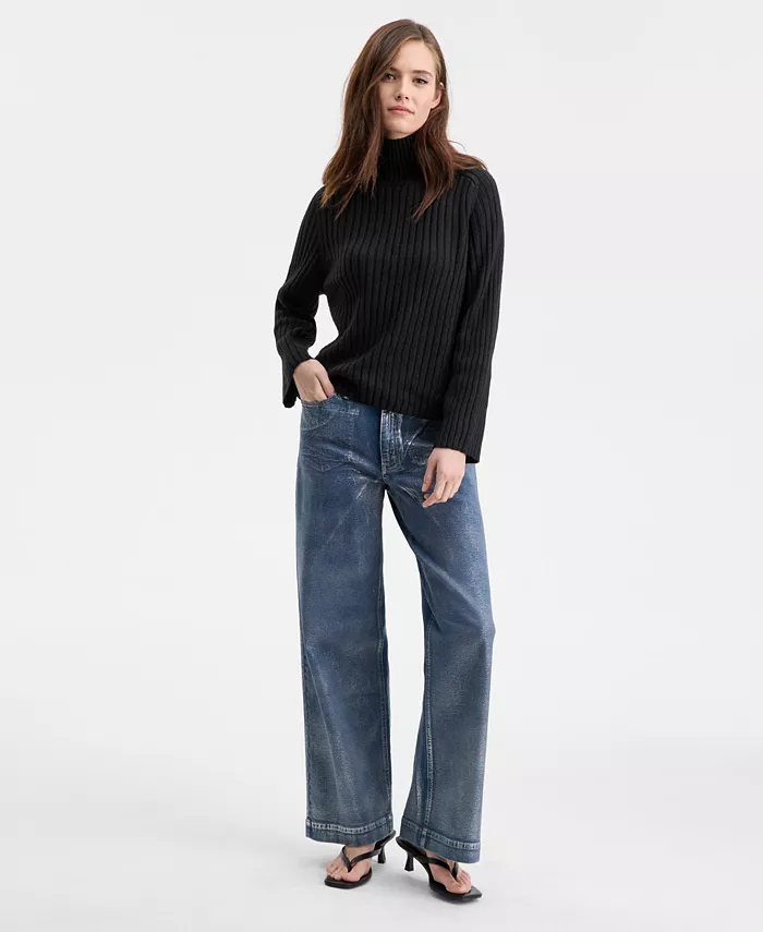 Women's Mock-Neck Ribbed Sweater - thumbnail 6