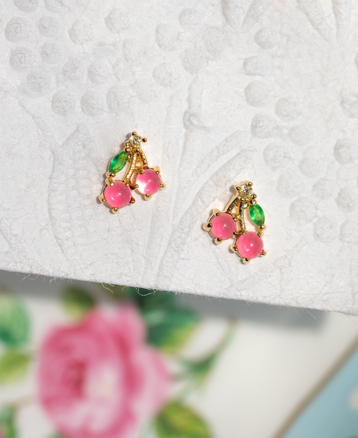Girls Crew Crystal Gold Plated Cherry Studs