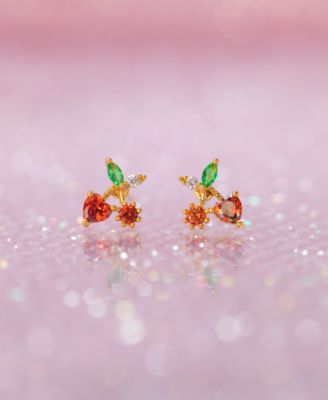 Crystal Gold Plated Cherry On Top Studs