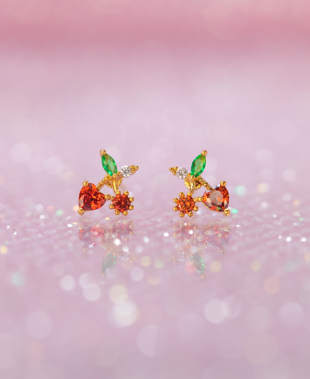 Girls Crew Crystal Gold Plated Cherry On Top Studs