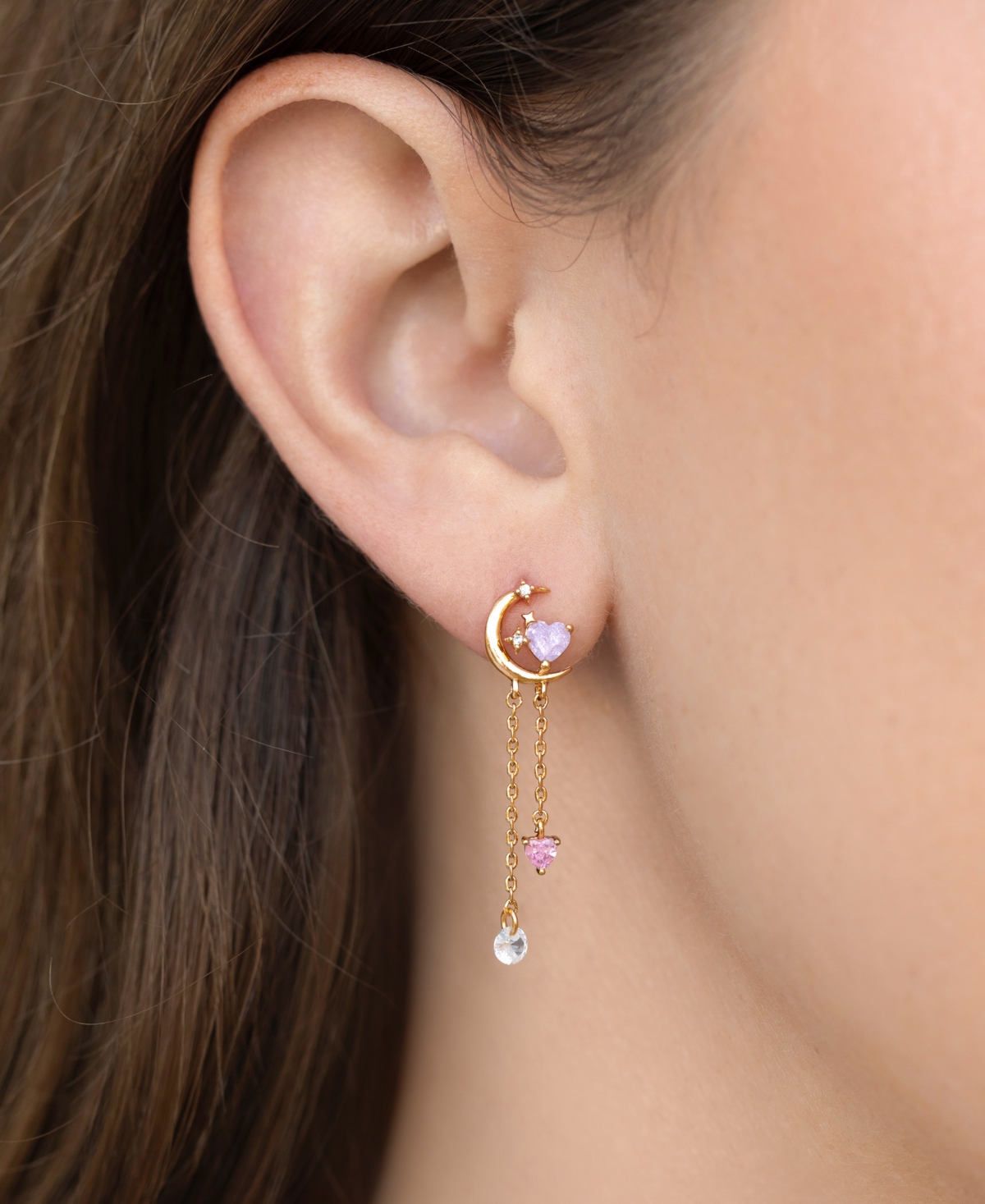 Girls Crew Crystal Gold Plated Cosmic Love Dangle Earrings In Gold