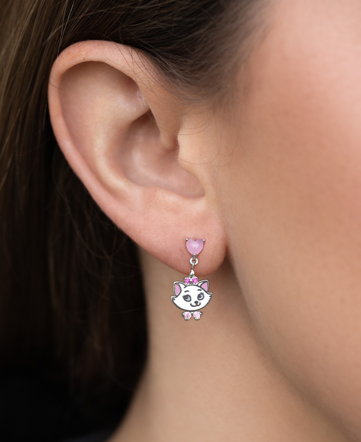 Girls Crew Crystal Enamel Disney The Aristocats Marie Dangle Earrings In Silver