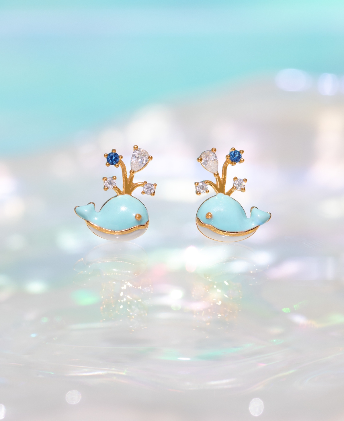 Girls Crew Crystal Gold Plated Enamel Whale You Be Mine Stud Earrings In Gold