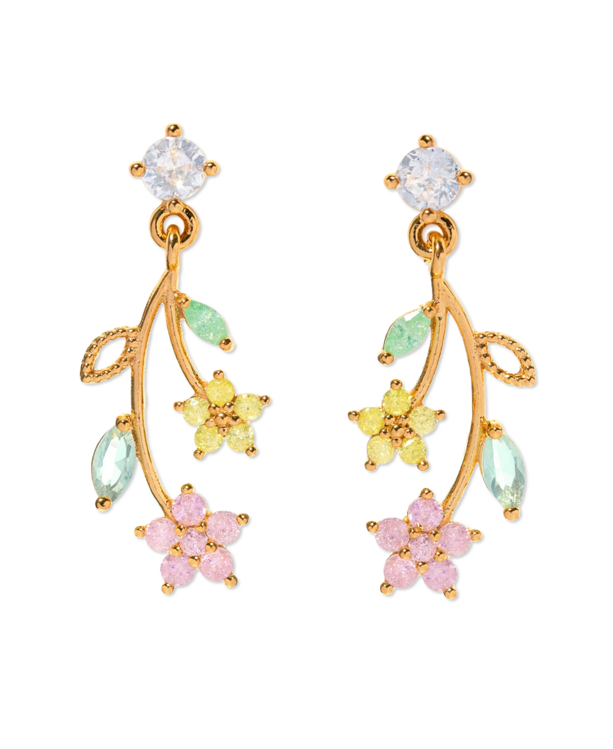 Girls Crew Crystal Gold Plated Flower Stem Dangle Earrings