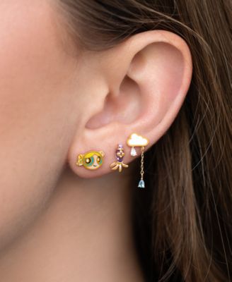 Crystal Gold Plated Enamel The Powerpuff Girls Bubbles Stud Set
