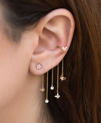 Crystal Gold Plated Mari Chandelier Stud and Cuff Earrings